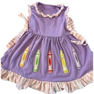 Little Girls Boutique‎ Crayon Applique Dress Size 2T Purple Ruffle School Style